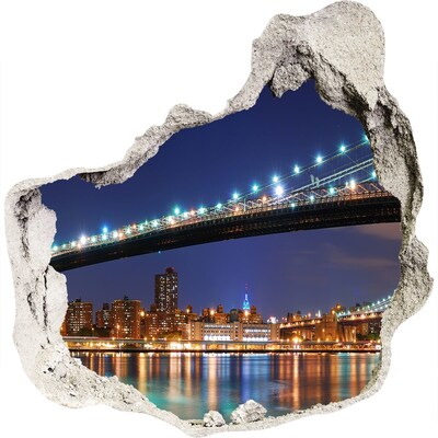 3D wandsticker gat in de muur Brooklyn Bridge 's nachts