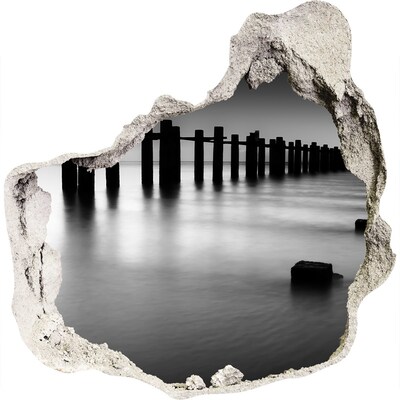 Zelfklevende muursticker 3D gat Een verzonken pier in een monochrome omgeving