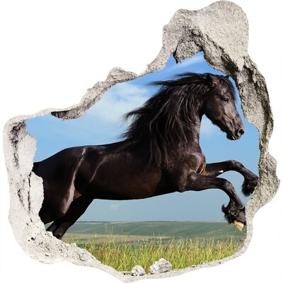Zelfklevende muursticker 3D gat Een springend paard in een weiland