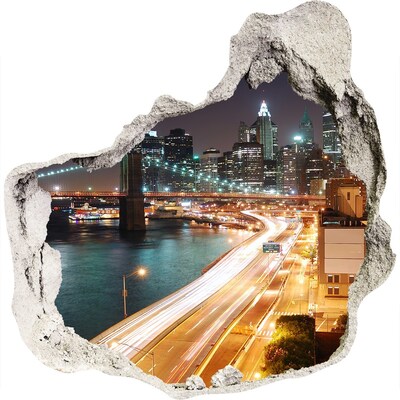 3D wandsticker gat in de muur Uitzicht op New York 's nachts