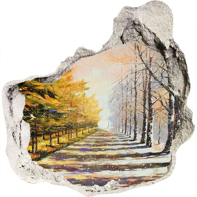 3D wandsticker gat in de muur Herfstlaan met bomen