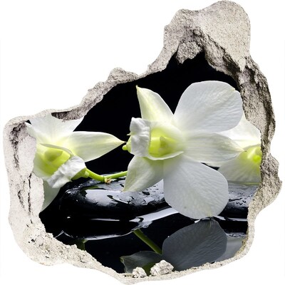 Zelfklevende muursticker 3D gat Bloemen en stenen in een zen-stijl