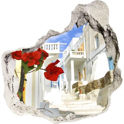 3D wandsticker gat in de muur De charmante straatjes van Griekenland