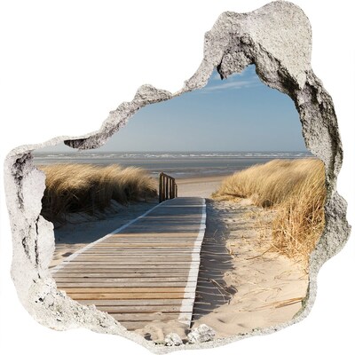 3D muursticker effect gat in de muur Wegwijzer naar het strand