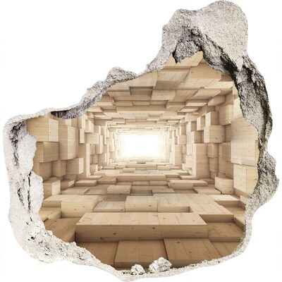 3D muursticker effect gat in de muur Houten doolhof in de muur