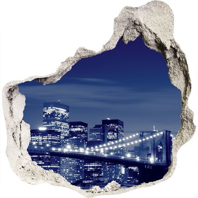 Zelfklevende muursticker 3D gat Brooklyn Bridge 's nachts