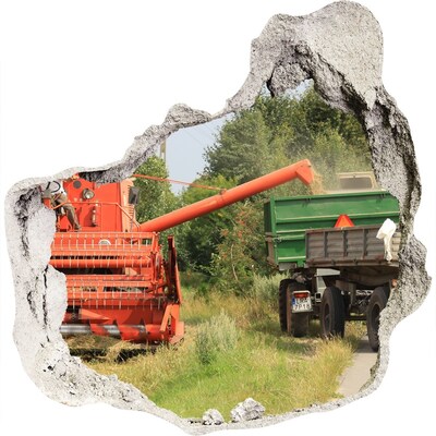 3D muursticker effect gat in de muur Landbouwmachines in actie