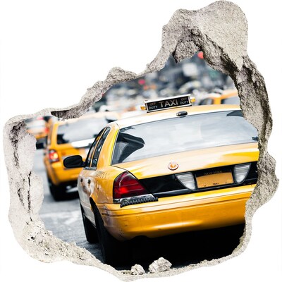 3D muursticker effect gat in de muur New Yorkse taxi's in actie