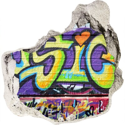3D muursticker effect gat in de muur Graffiti op een beschadigde muur
