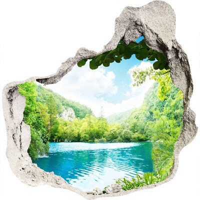 3D wandsticker gat in de muur Groene vallei met een meer