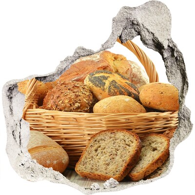 3D muursticker effect gat in de muur Een mand met vers brood