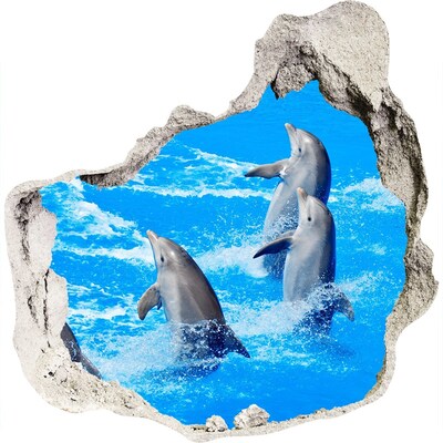 Zelfklevende muursticker 3D gat Dolfijnen die in de oceaan springen