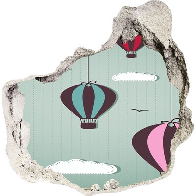 3D wandsticker gat in de muur Ballonnen in de lucht