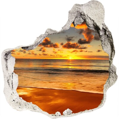 Zelfklevende muursticker 3D gat Zonsondergang boven de oceaan