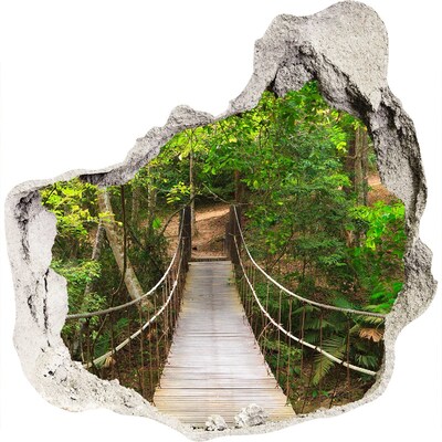 Zelfklevende muursticker 3D gat Een brug te midden van het groen.