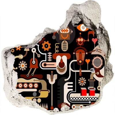 3D muursticker effect gat in de muur De futuristische wereld van robots