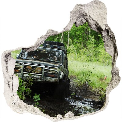 Zelfklevende muursticker 3D gat Offroad-avontuur in het bos