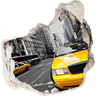 Zelfklevende muursticker 3D gat New Yorkse taxi's in actie