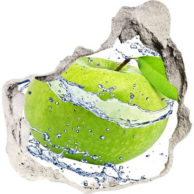 3D wandsticker gat in de muur Groene appel in water