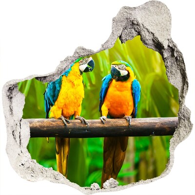 Zelfklevende muursticker 3D gat Tropische papegaaien in de jungle