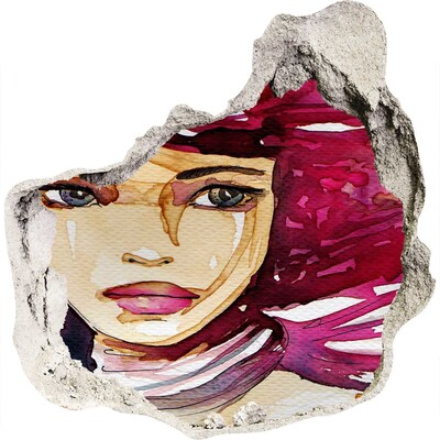 Zelfklevende muursticker 3D gat Portret met roze accenten
