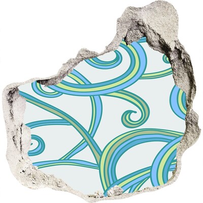 3D muursticker effect gat in de muur Kleurrijke golven op de achtergrond
