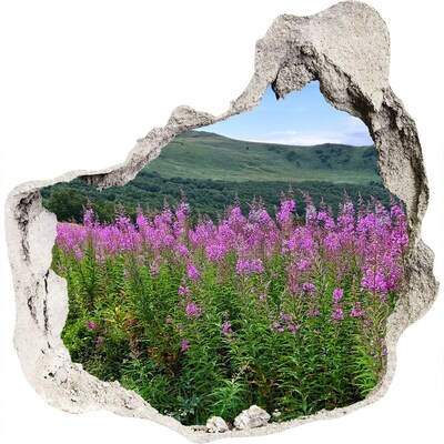 3D wandsticker gat in de muur Bloemenlandschap in de bergen