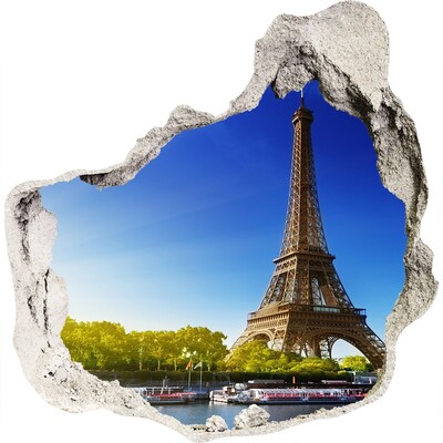 Zelfklevende muursticker 3D gat De Eiffeltoren in Parijs