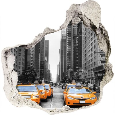 Zelfklevende muursticker 3D gat Taxi's in het stedelijk landschap van New York City