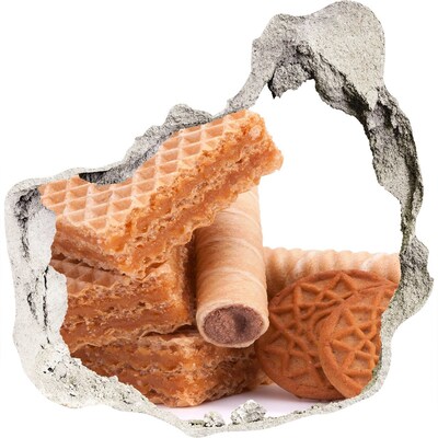 3D muursticker effect gat in de muur Zoete wafels in een gat
