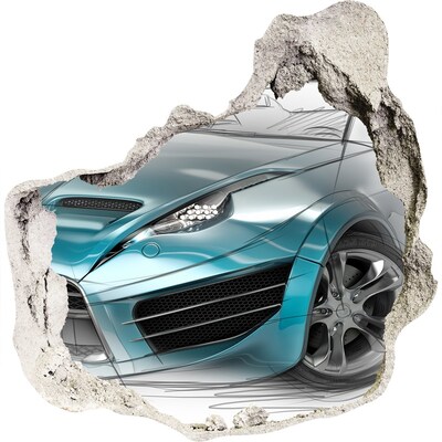 3D muursticker effect gat in de muur Sportwagen in een gat in de muur