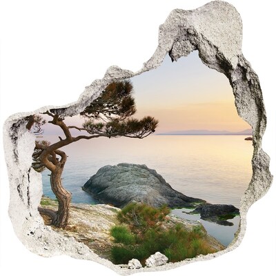3D wandsticker gat in de muur Uitzicht op zee bij zonsondergang