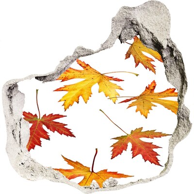 3D muursticker effect gat in de muur Herfstlandschap met bladeren