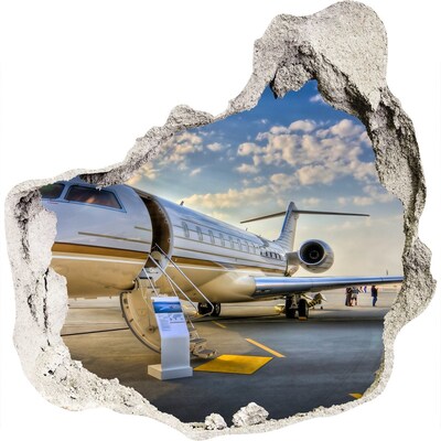 Zelfklevende muursticker 3D gat Luxe privéjet op de luchthaven