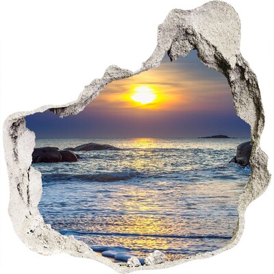 Zelfklevende muursticker 3D gat Zonsondergang boven de zee