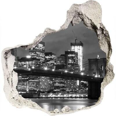 3D muursticker effect gat in de muur Uitzicht op New York 's nachts