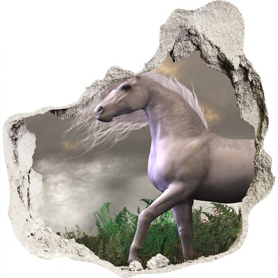3D wandsticker gat in de muur Een mythisch paard in een magisch landschap