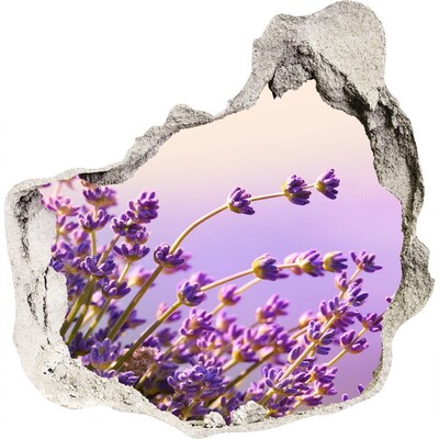 3D muursticker effect gat in de muur Lavendelbloemen in het ochtendlicht
