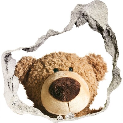 3D wandsticker gat in de muur Lachende teddybeer in een gat in de muur