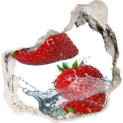 3D wandsticker gat in de muur Sappige aardbeien in water