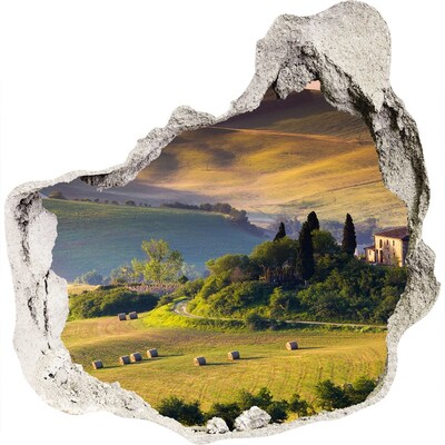 3D muursticker effect gat in de muur Het idyllische landschap van Toscane