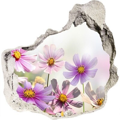3D wandsticker gat in de muur Een bloemenparadijs achter de muur.