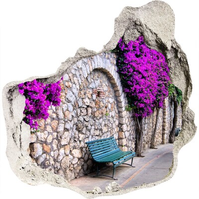 3D muursticker effect gat in de muur Bloemenlaan in de stenen muur