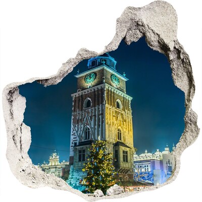 Zelfklevende muursticker 3D gat Klokkentoren in Krakau