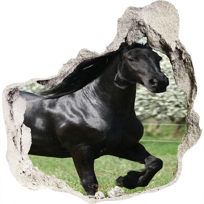 3D wandsticker gat in de muur Een paard dat door een muur galoppeert