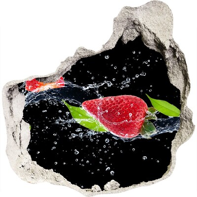 3D muursticker effect gat in de muur Aardbei in water