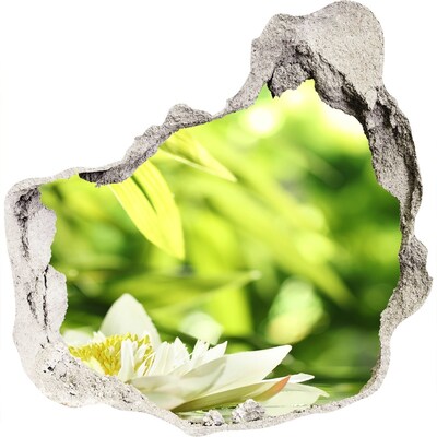 3D wandsticker gat in de muur Een bloem in een groene tuin