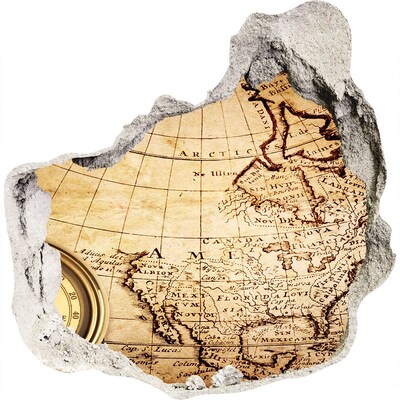 3D wandsticker gat in de muur Oude kaart van Amerika