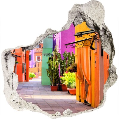 3D muursticker effect gat in de muur Een kleurrijke straat in Mexico