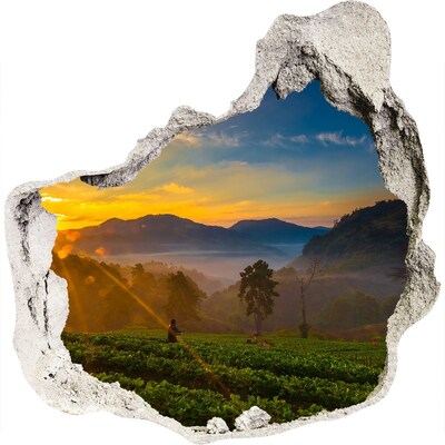 3D muursticker effect gat in de muur Zonsondergang in de bergen